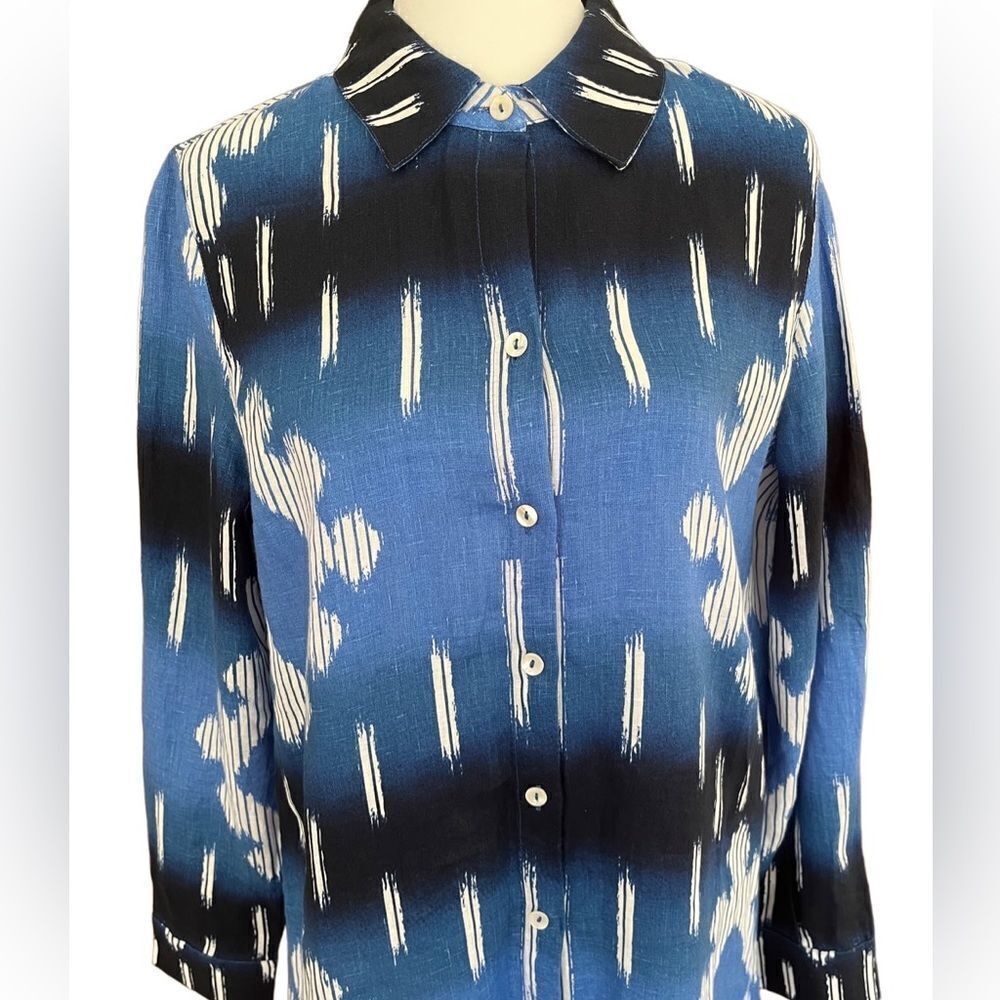 Chico’s Chicos Blue/White Linen Super Ikat Tunic,… - image 5